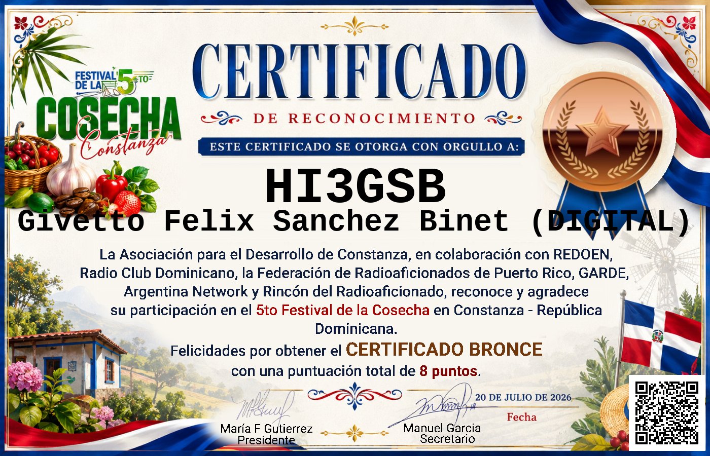 Certificado Activación - "Festival de la Cosecha"