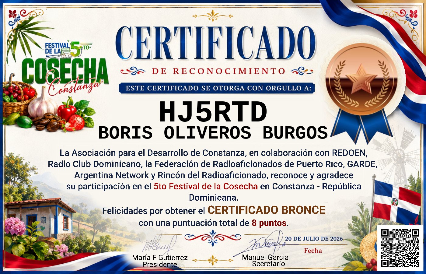 Certificado Activación - "Festival de la Cosecha"