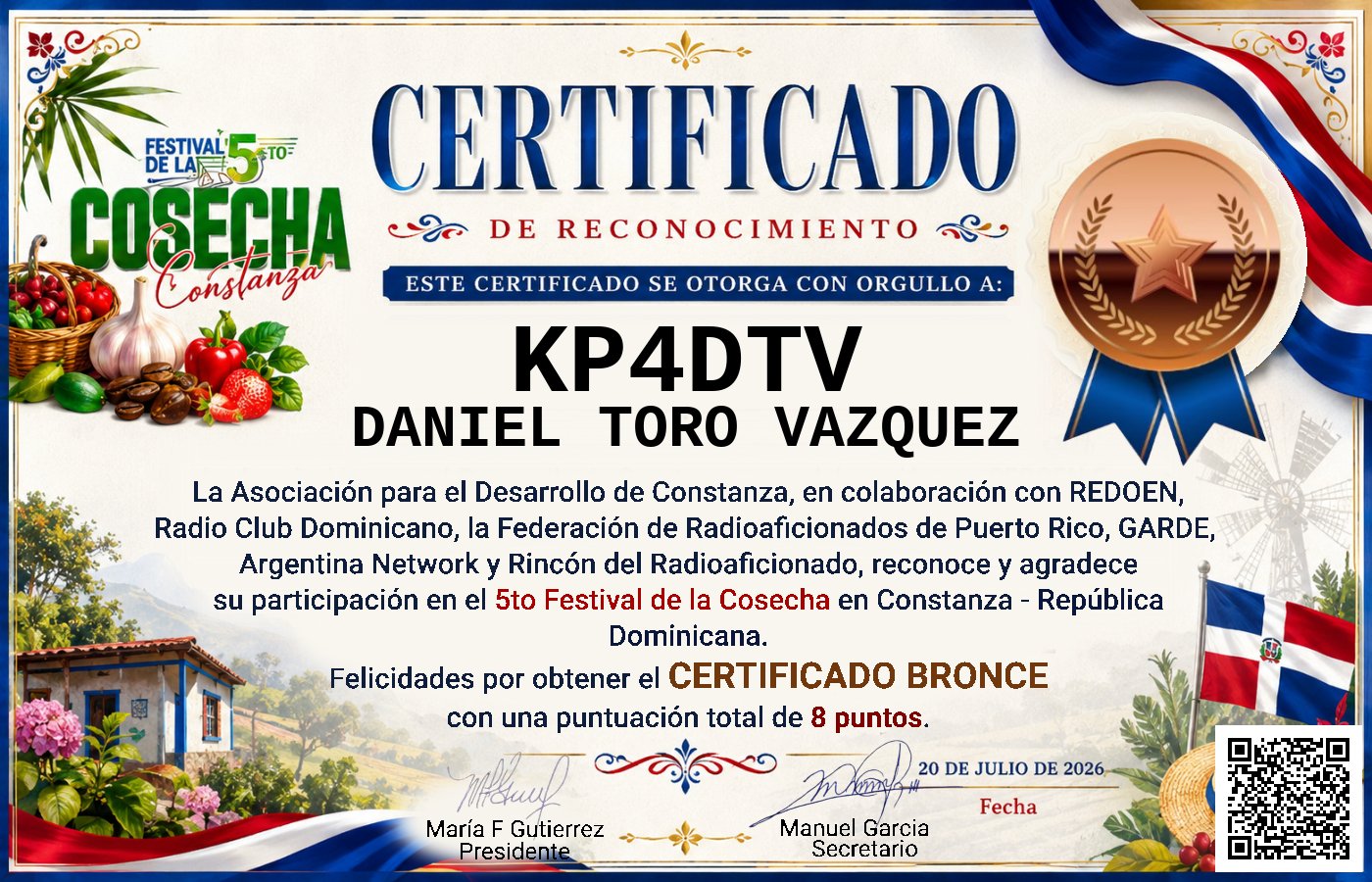 Certificado Activación - "Festival de la Cosecha"