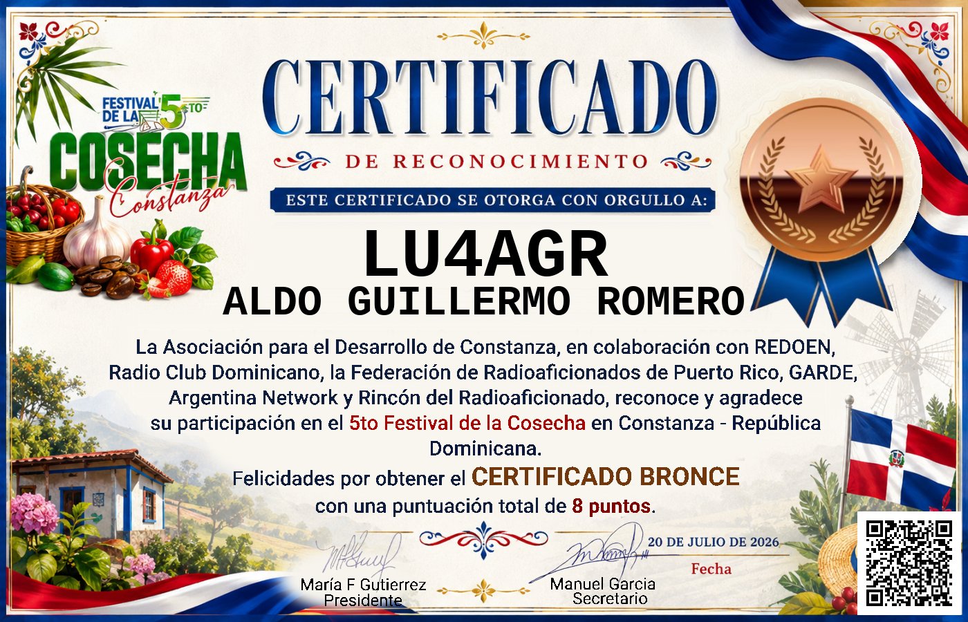 Certificado Activación - "Festival de la Cosecha"