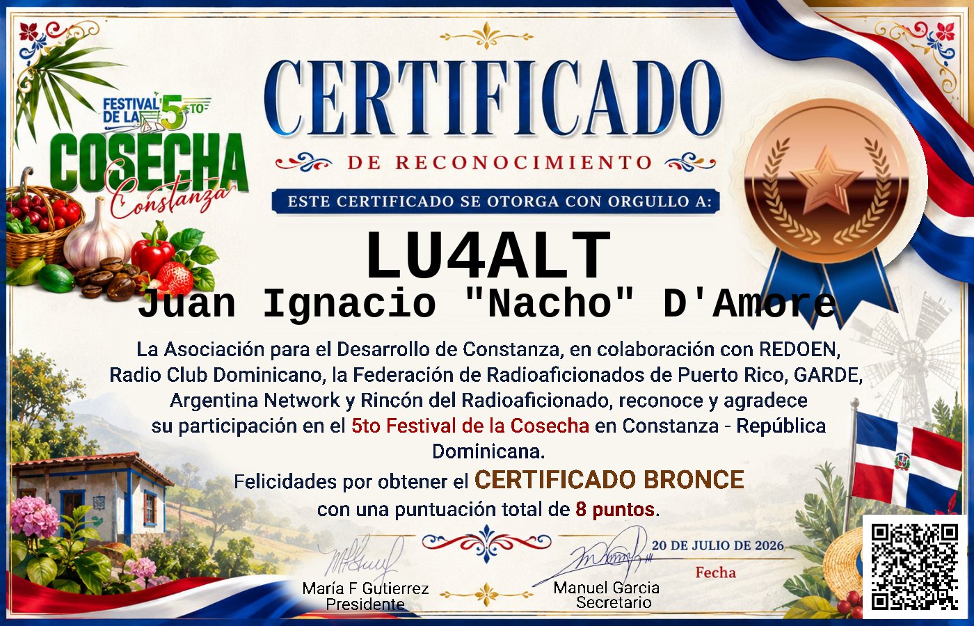 Certificado Activación - "Festival de la Cosecha"