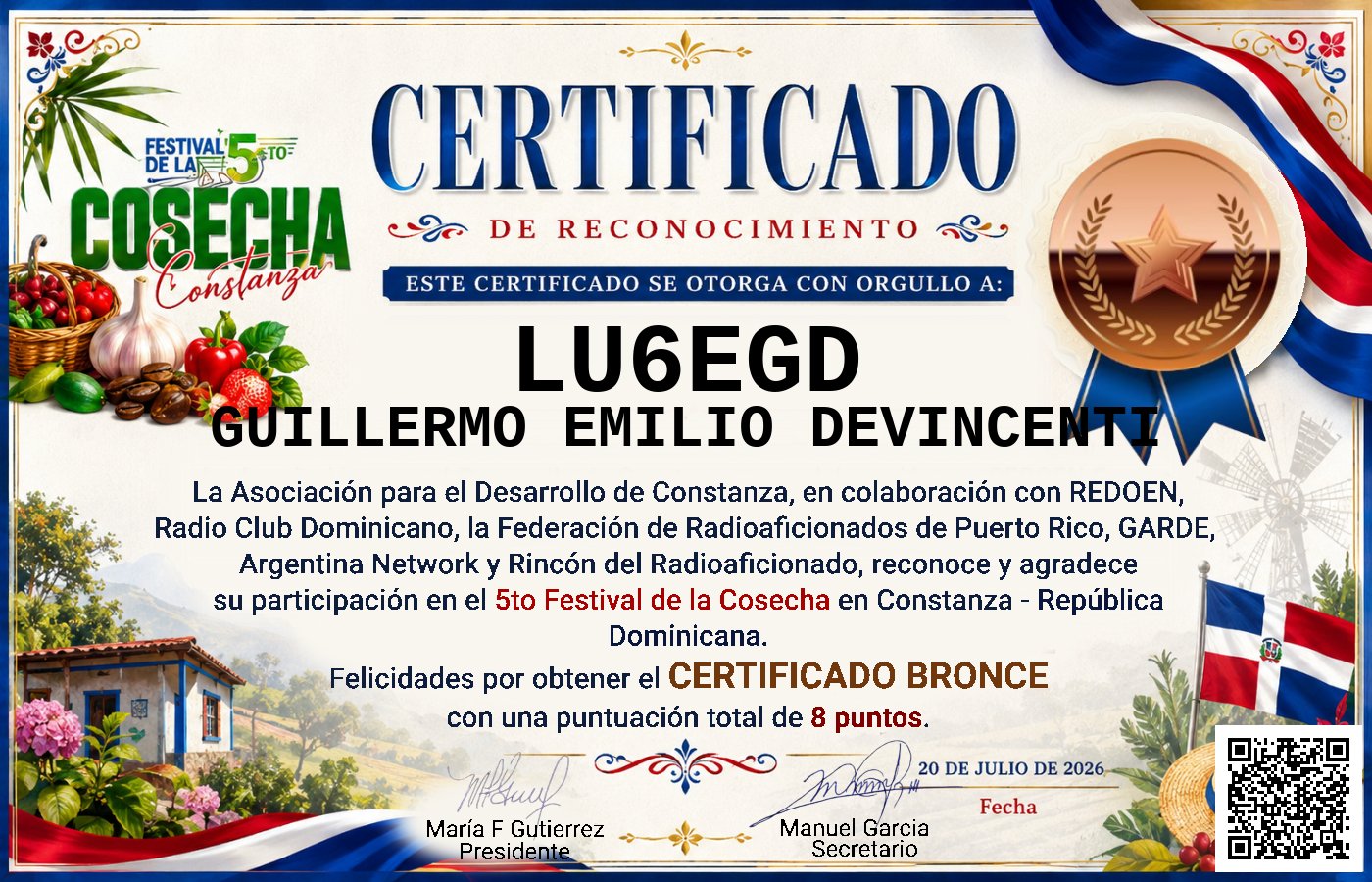 Certificado Activación - "Festival de la Cosecha"