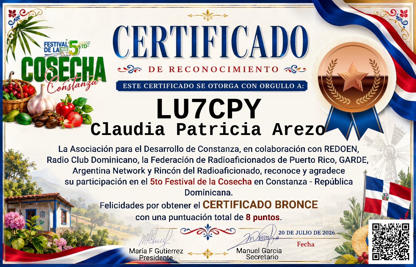 Certificado Activación - "Festival de la Cosecha"
