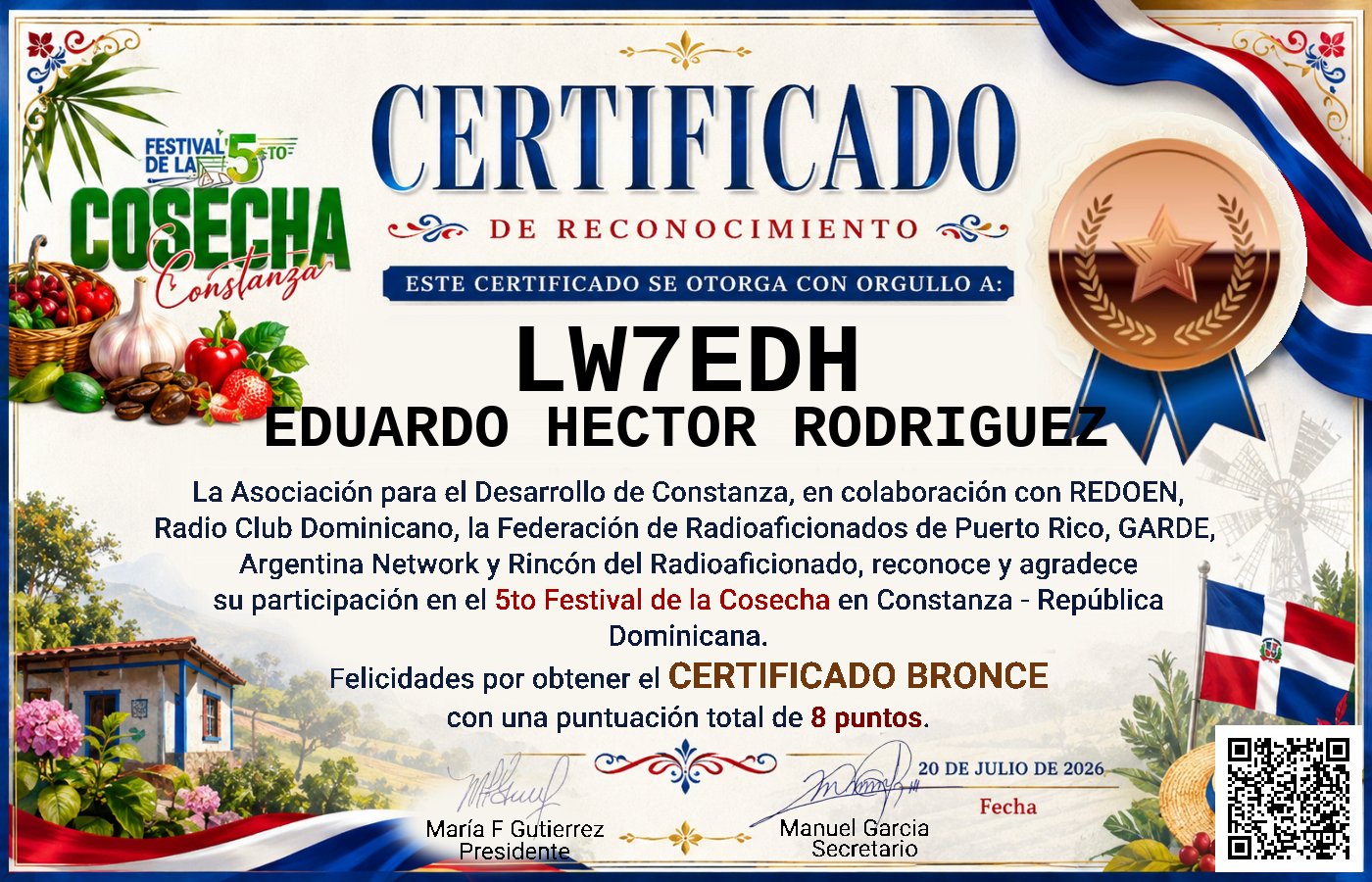Certificado Activación - "Festival de la Cosecha"