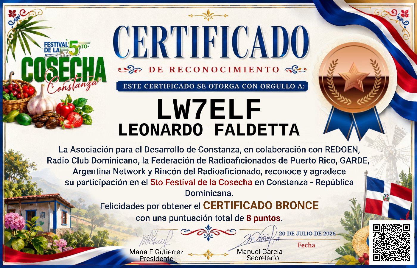 Certificado Activación - "Festival de la Cosecha"