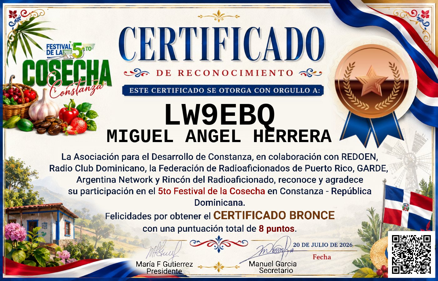 Certificado Activación - "Festival de la Cosecha"