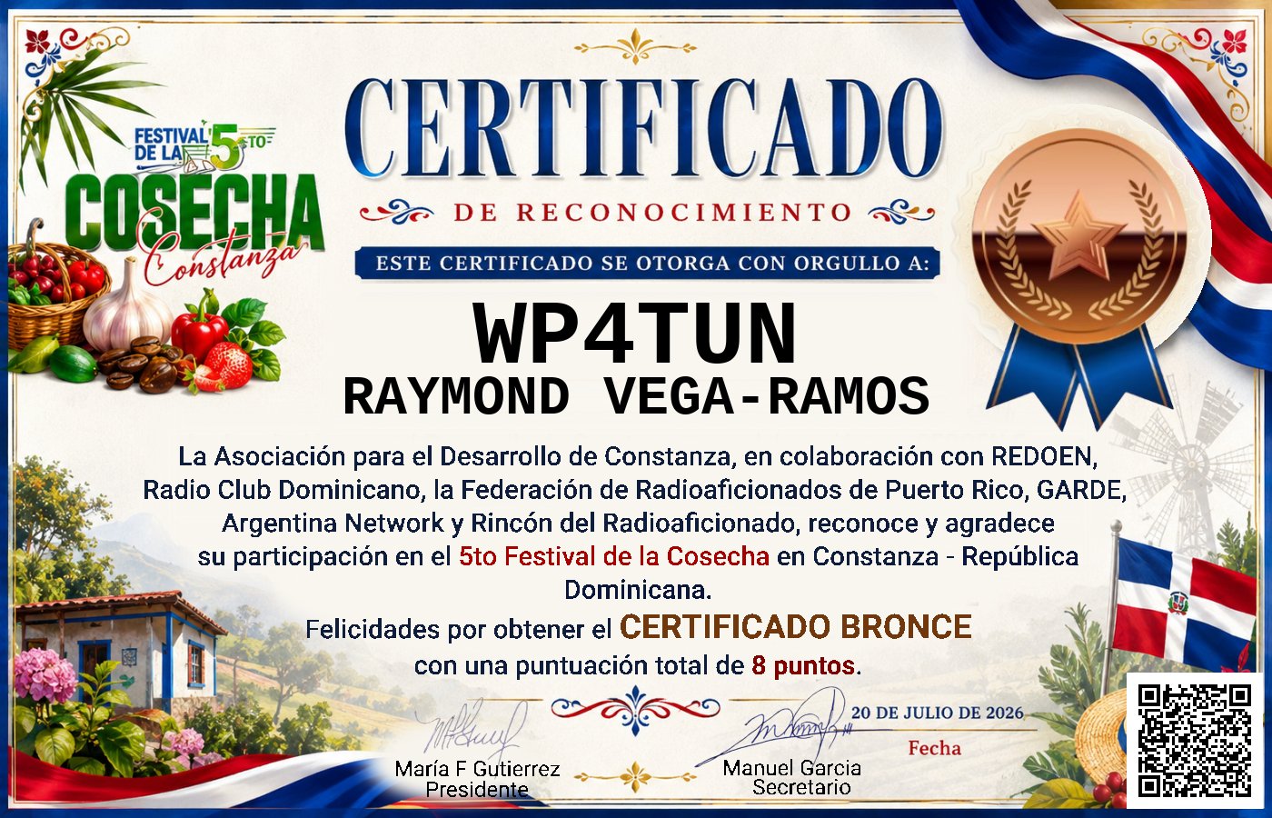 Certificado Activación - "Festival de la Cosecha"