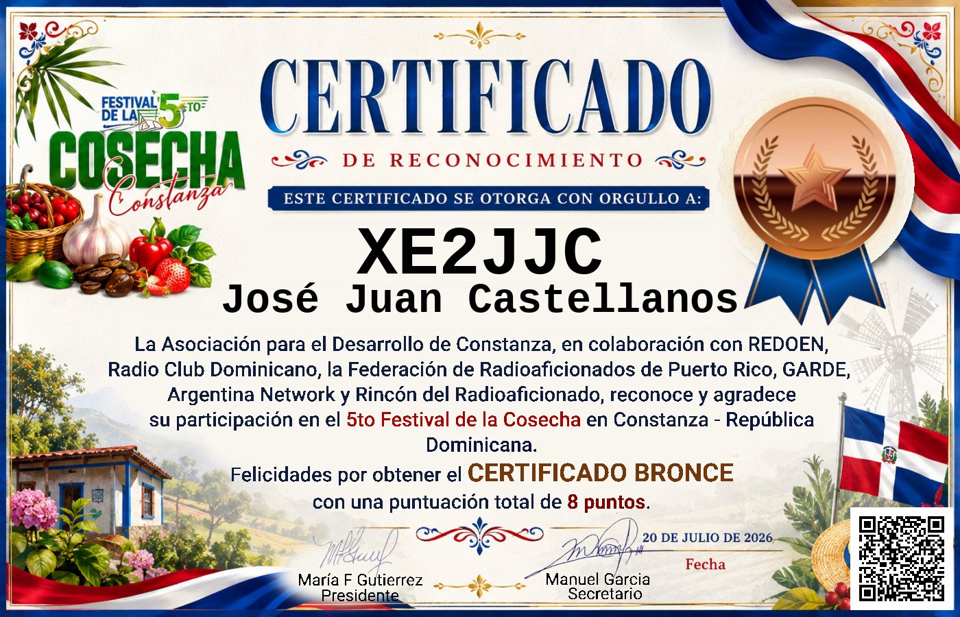 Certificado Activación - "Festival de la Cosecha"