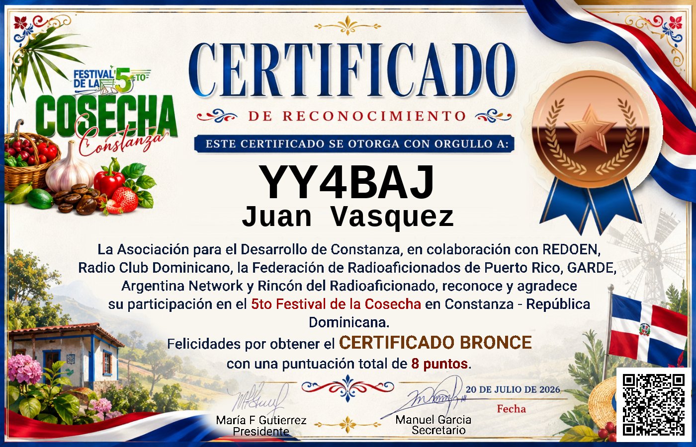 Certificado Activación - "Festival de la Cosecha"
