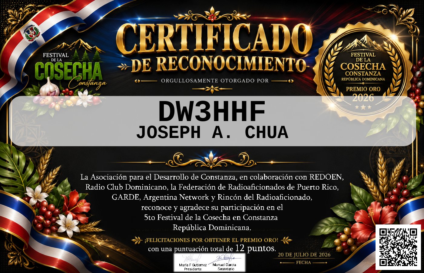 Certificado Activación - "Festival de la Cosecha"