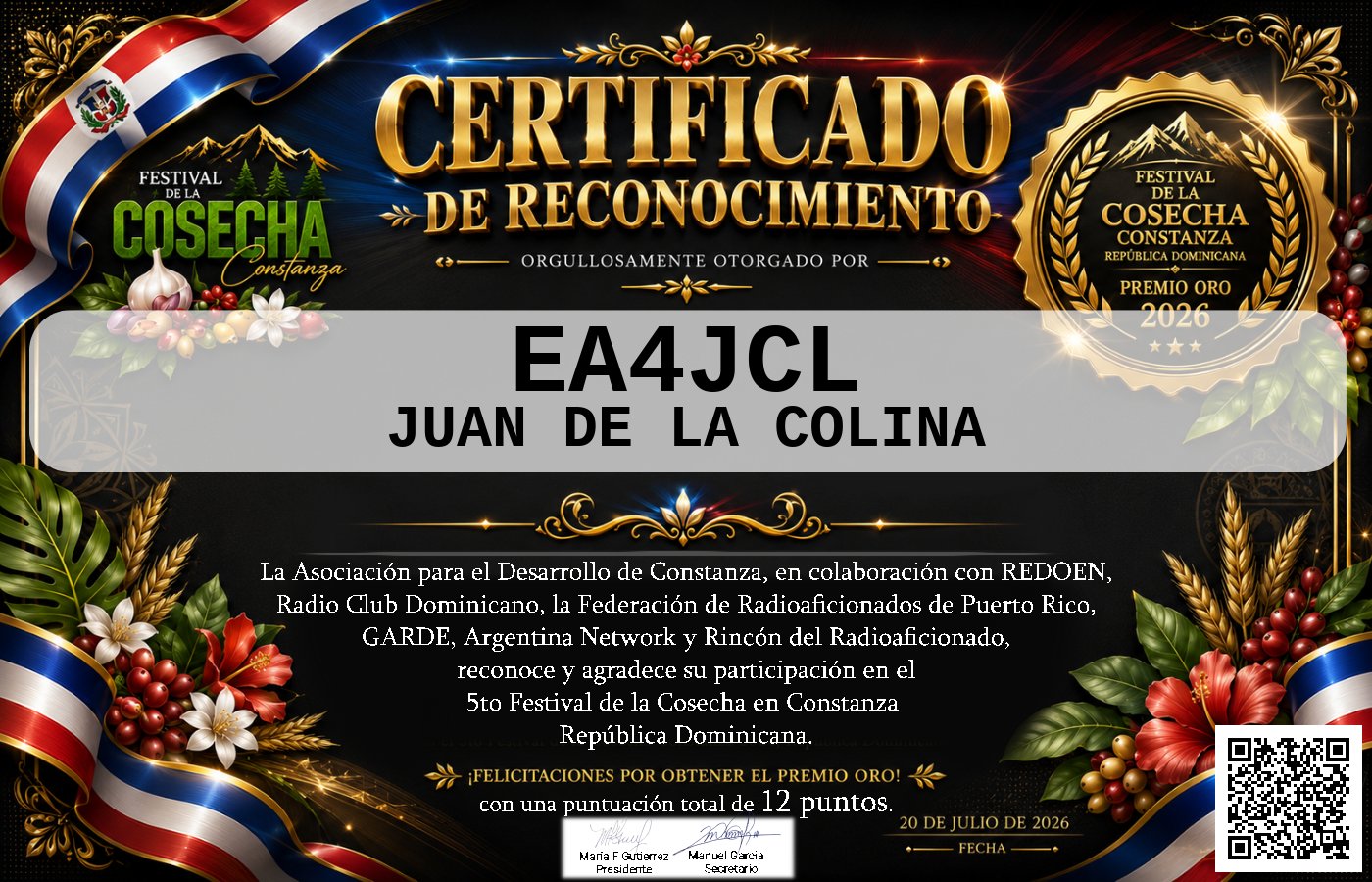 Certificado Activación - "Festival de la Cosecha"