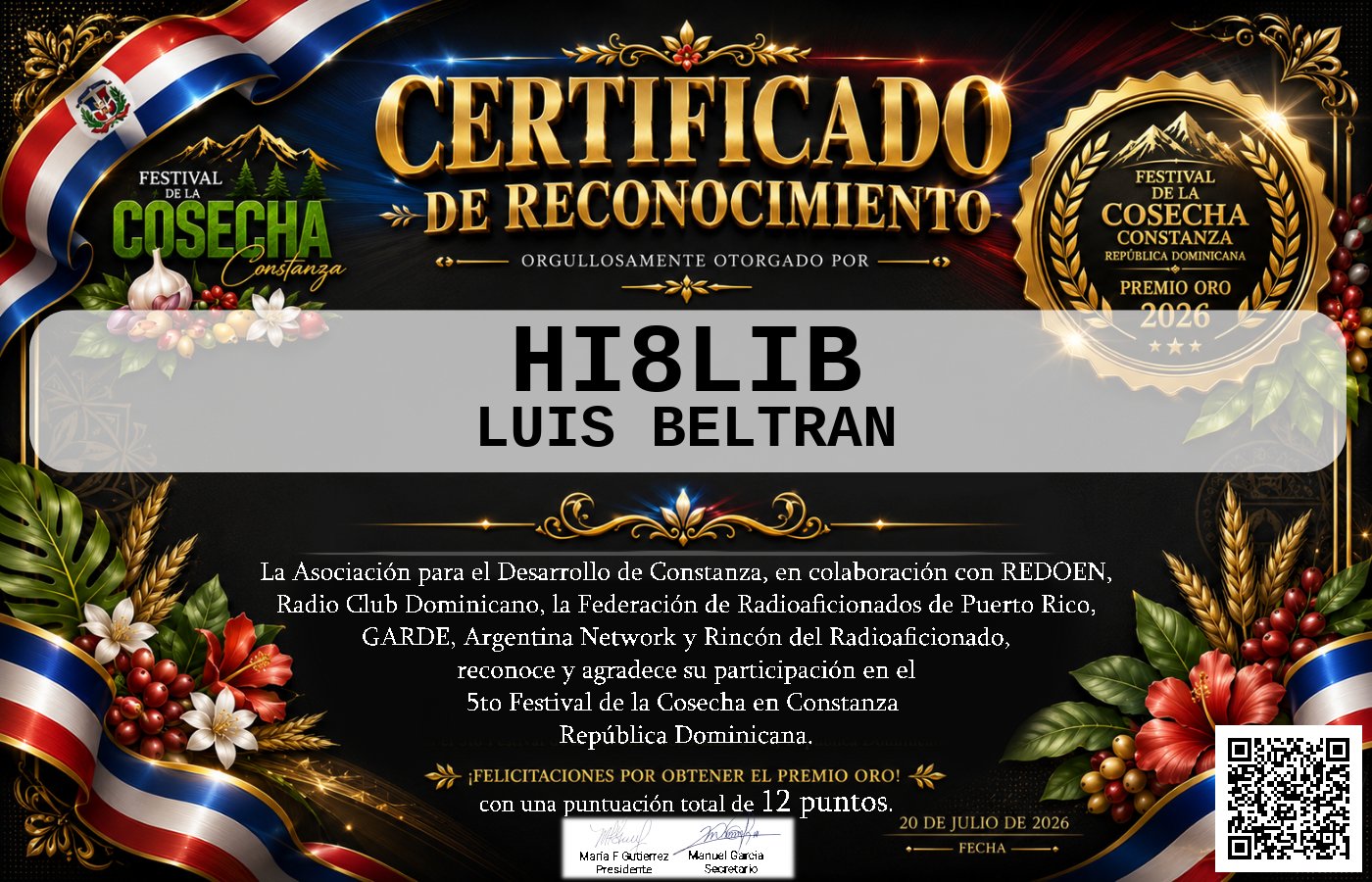 Certificado Activación - "Festival de la Cosecha"
