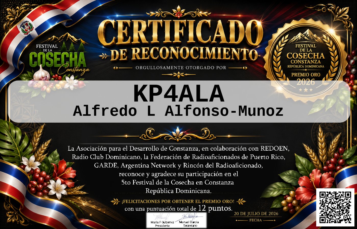 Certificado Activación - "Festival de la Cosecha"
