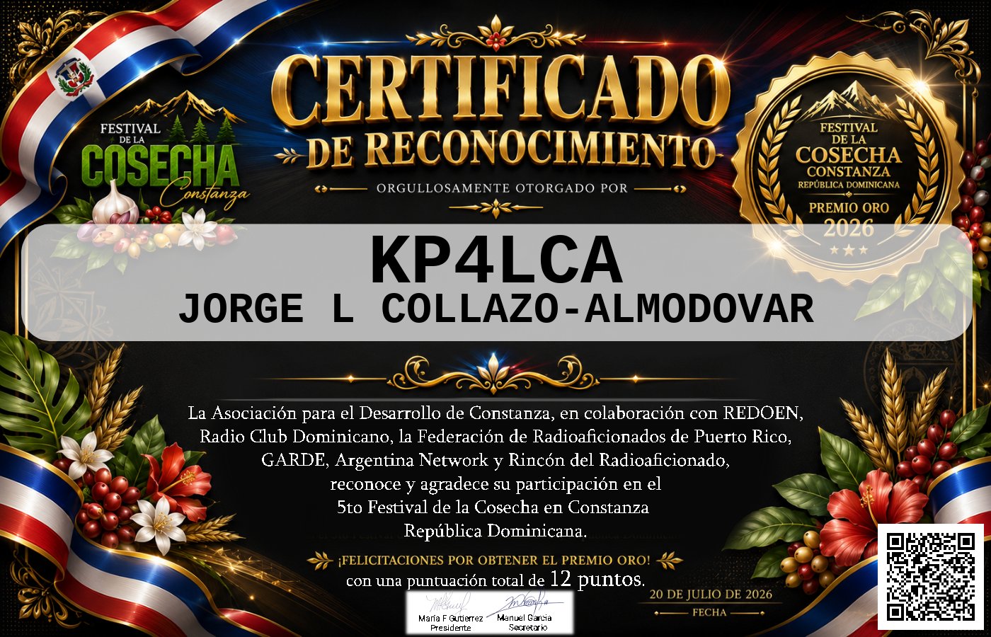 Certificado Activación - "Festival de la Cosecha"