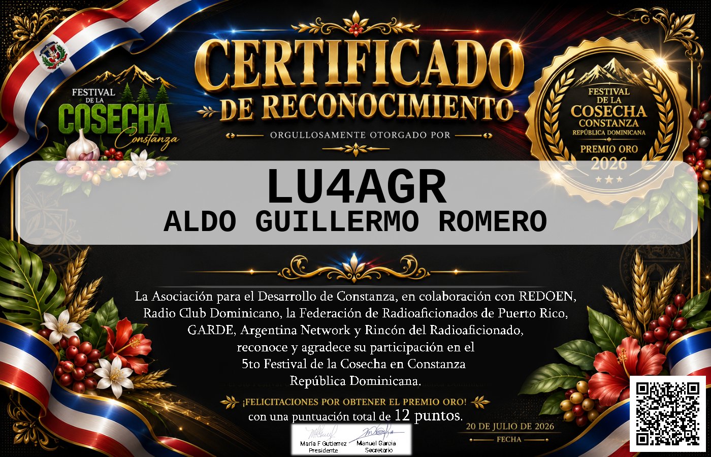 Certificado Activación - "Festival de la Cosecha"