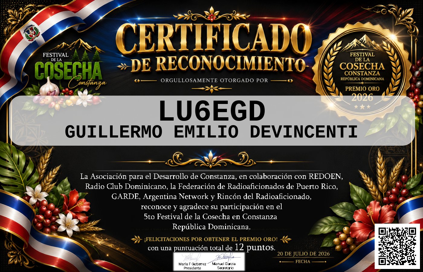 Certificado Activación - "Festival de la Cosecha"