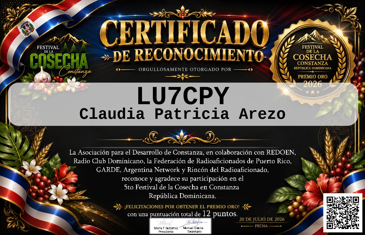 Certificado Activación - "Festival de la Cosecha"