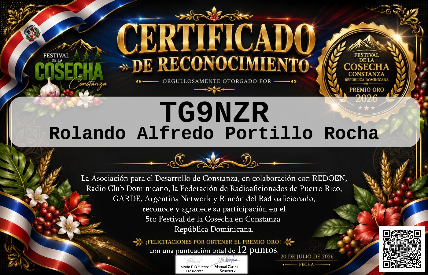 Certificado Activación - "Festival de la Cosecha"