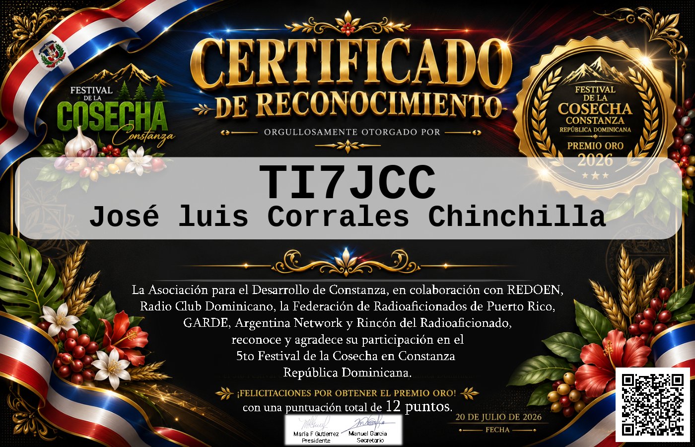 Certificado Activación - "Festival de la Cosecha"