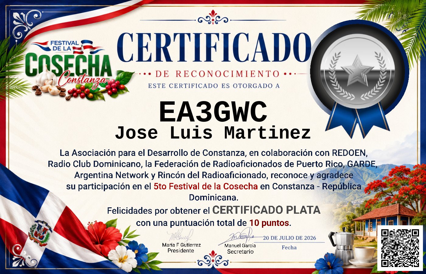 Certificado Activación - "Festival de la Cosecha"