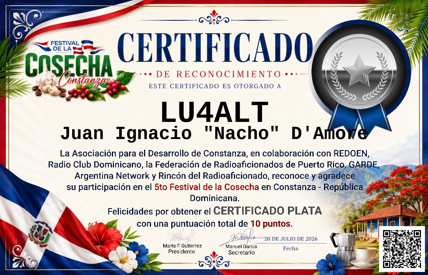 Certificado Activación - "Festival de la Cosecha"