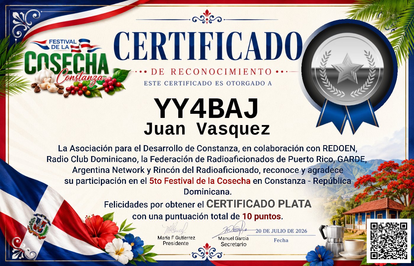 Certificado Activación - "Festival de la Cosecha"