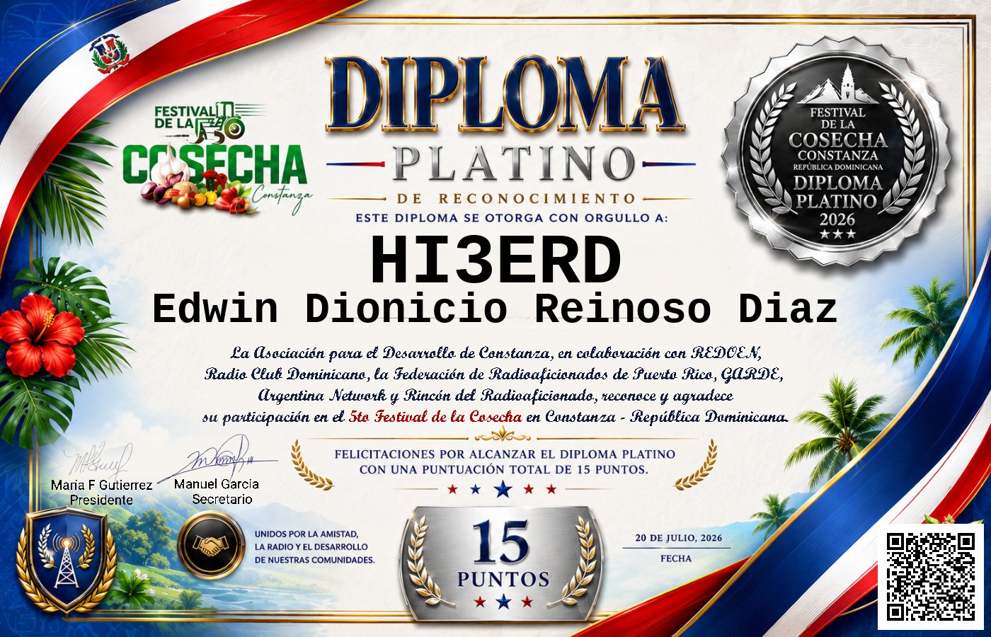Certificado Activación - "Festival de la Cosecha"