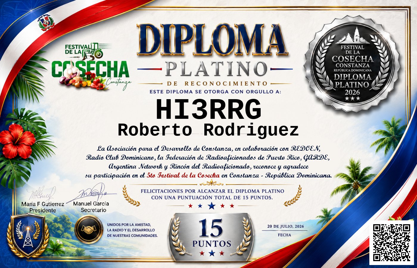 Certificado Activación - "Festival de la Cosecha"