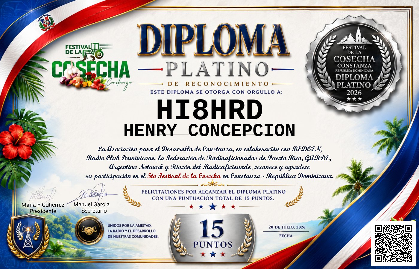 Certificado Activación - "Festival de la Cosecha"
