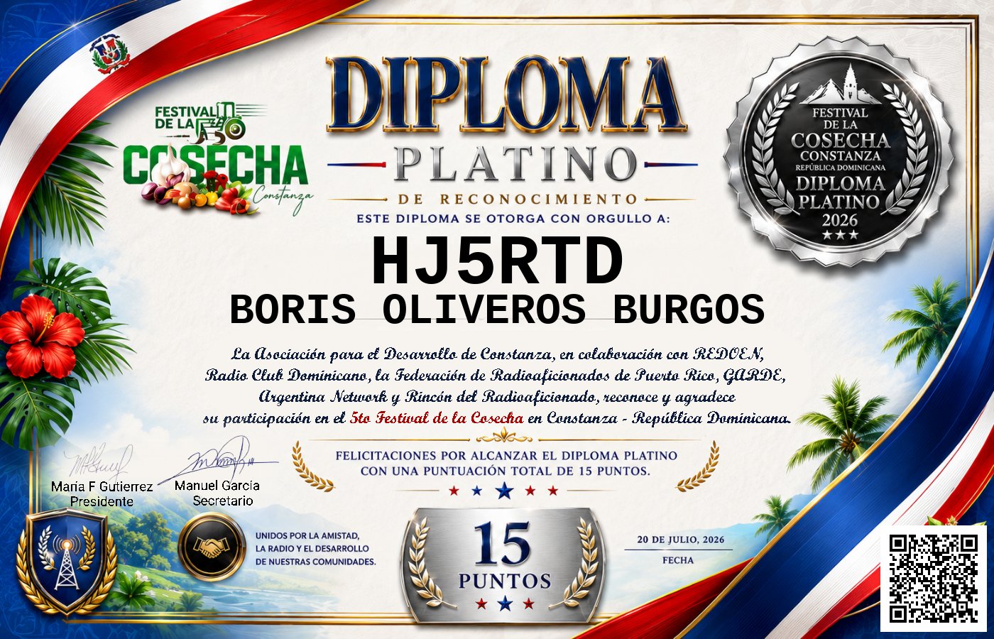 Certificado Activación - "Festival de la Cosecha"