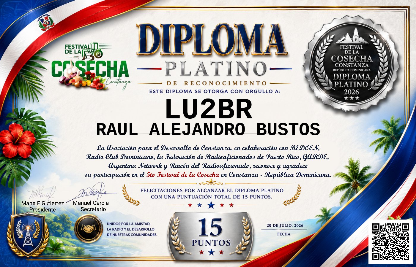 Certificado Activación - "Festival de la Cosecha"