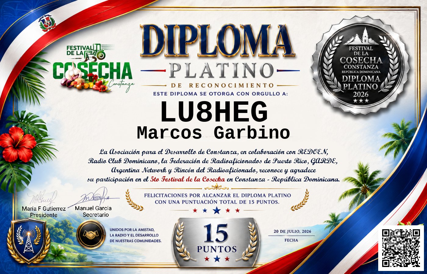 Certificado Activación - "Festival de la Cosecha"