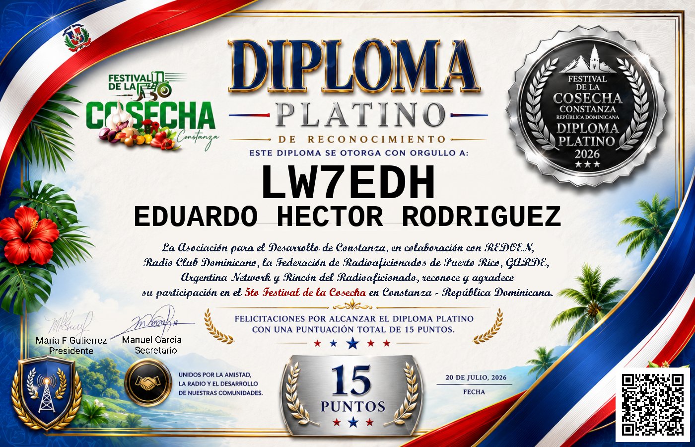 Certificado Activación - "Festival de la Cosecha"