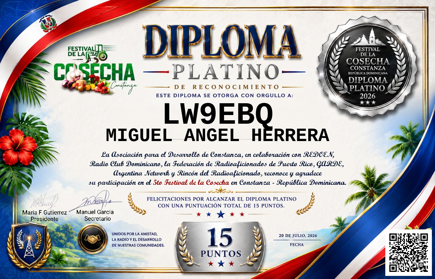 Certificado Activación - "Festival de la Cosecha"
