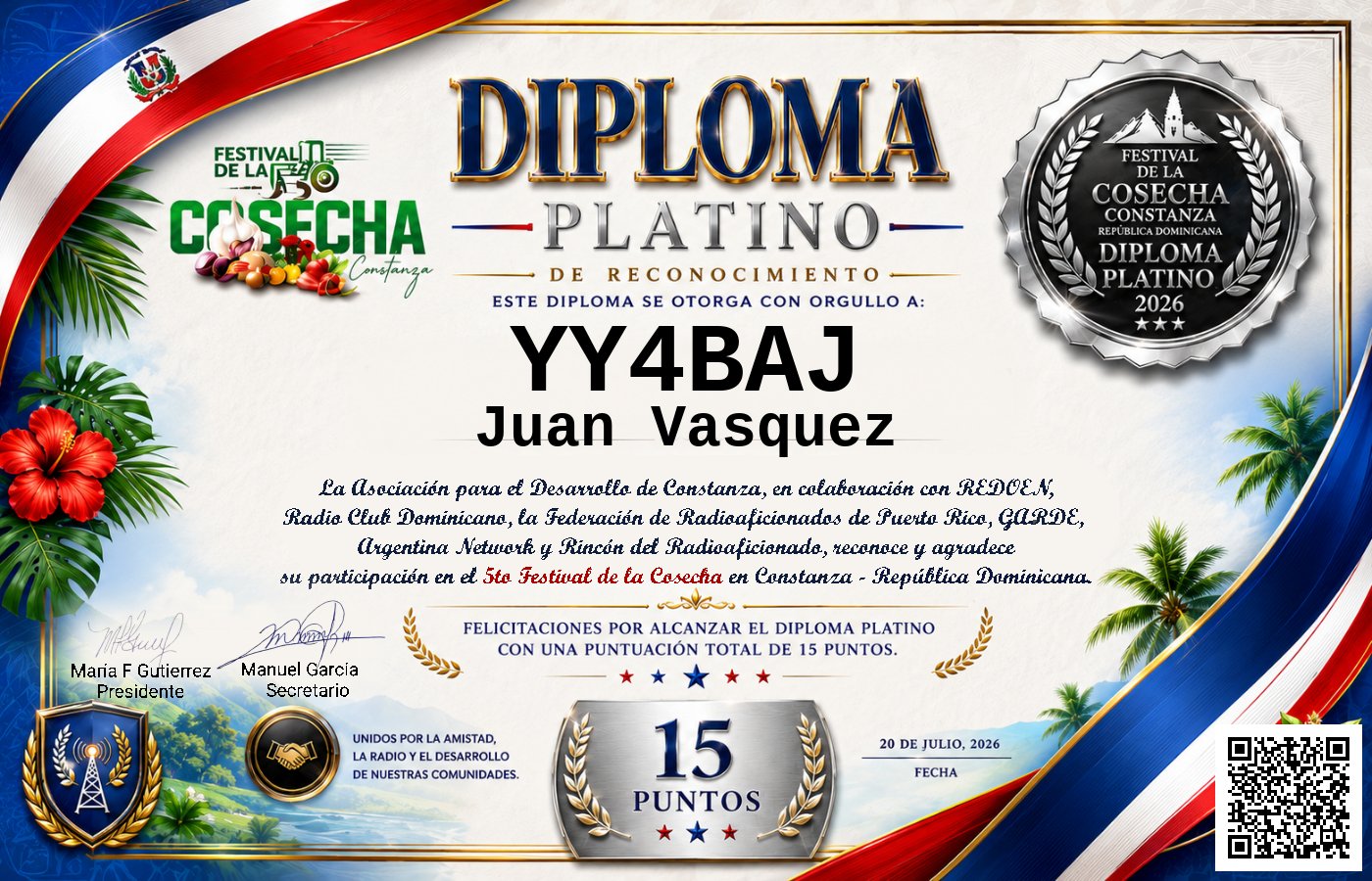 Certificado Activación - "Festival de la Cosecha"